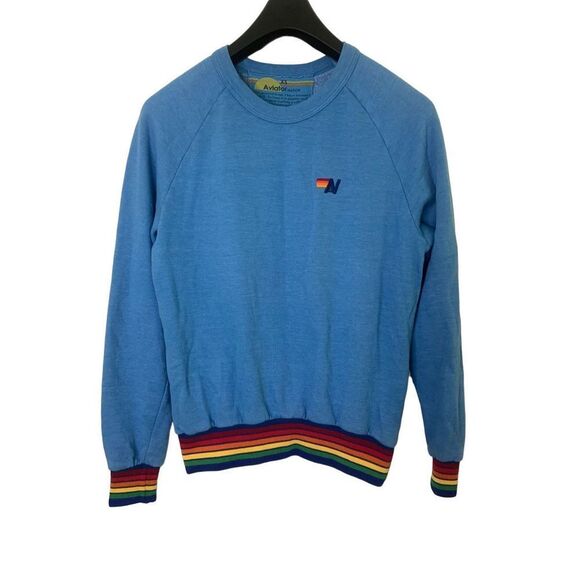 Aviator Nation Tops - Aviator Nation 5 stripe pullover sweatshirt light blue rainbow women's size XS